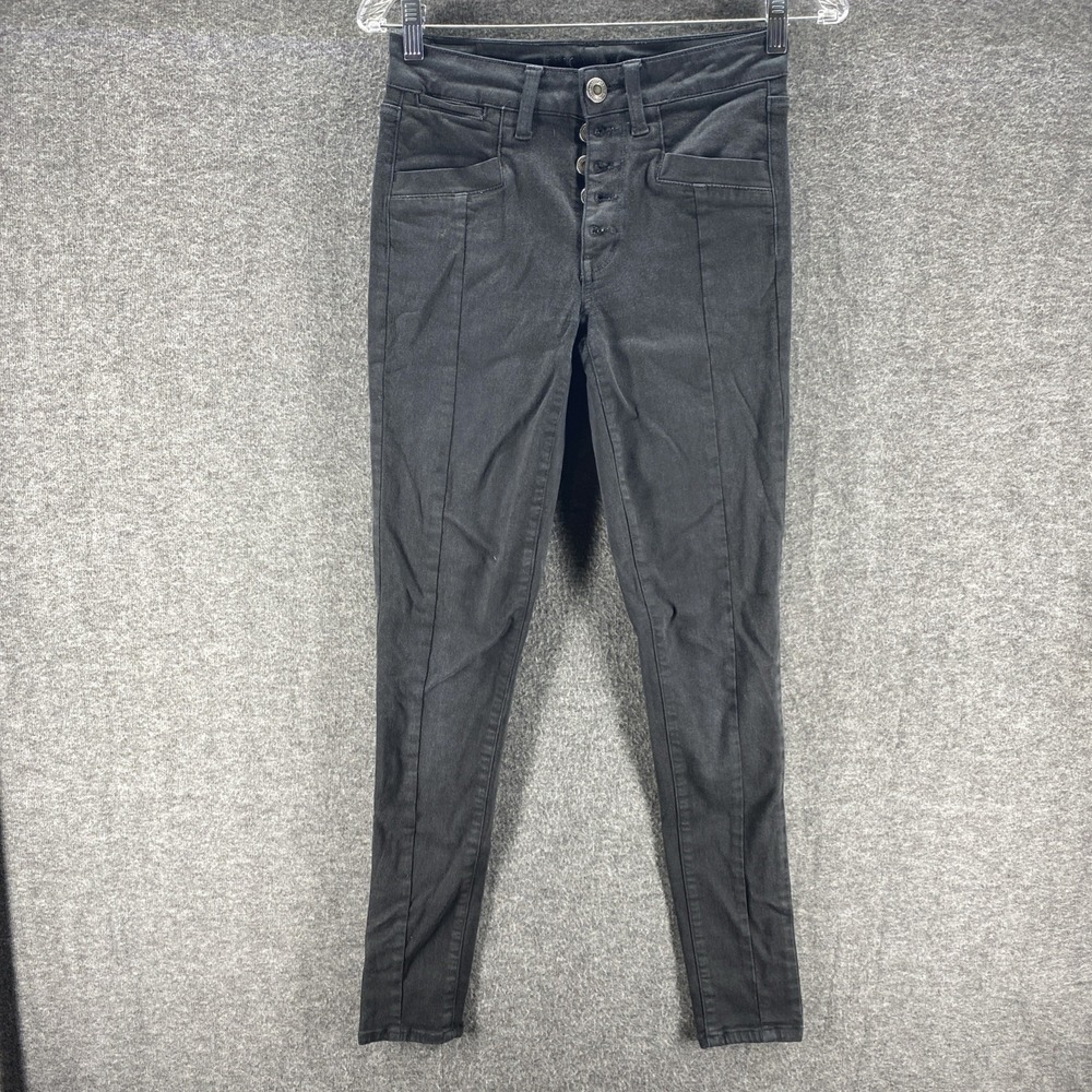 American Eagle Hi-Rise Jegging Womens 4 Long Black Button Fly Front Seam Skinny